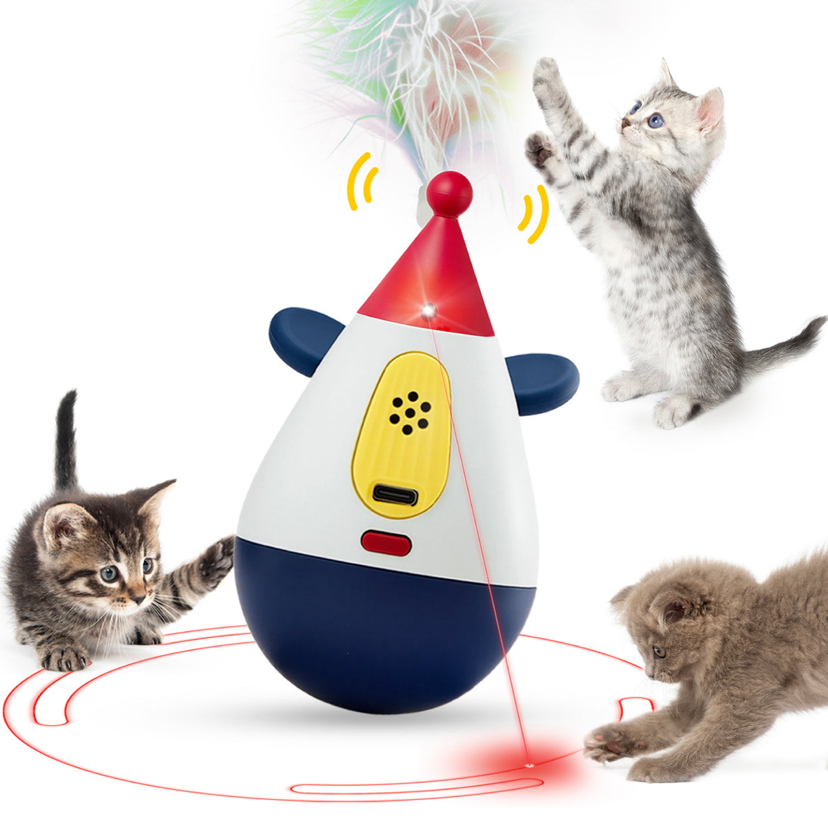 Domimi Interactive Cat Toy with Laser & Feather Tail