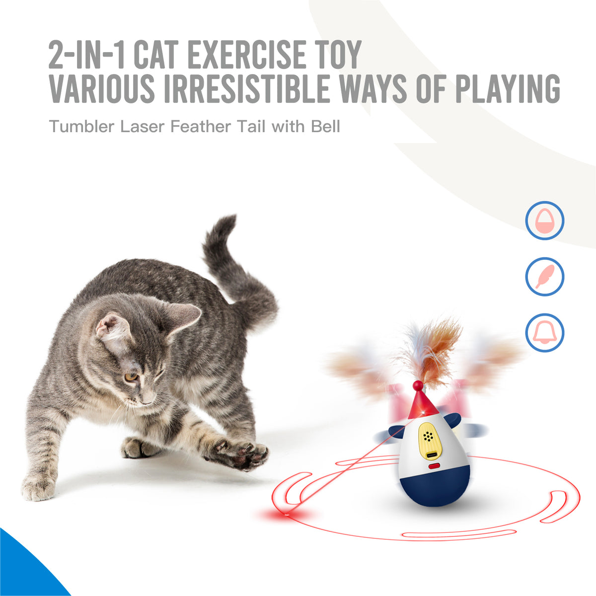 Domimi Interactive Cat Toy with Laser & Feather Tail